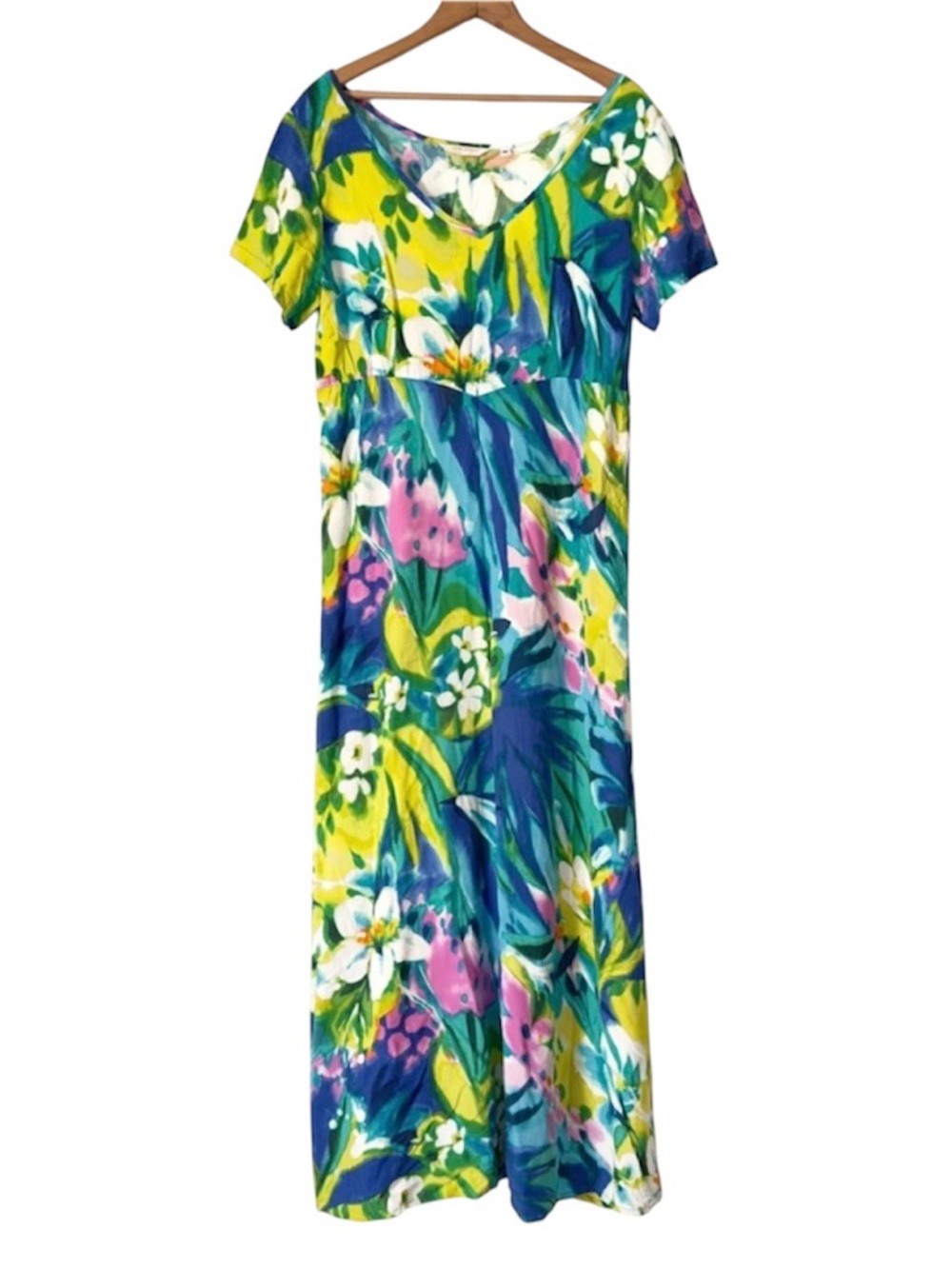 Vintage Jams World Tropical Floral Maxi Dress Medium Provence Watercolor Hawaii